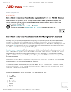 Rejection Sensitive Dysphoria  Symptom Test for ADHD Brains