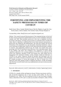 FORTIFYING AND IMPLEMENTING THE SAFETY PROTOCOLS IN TIMES OF COVID-19