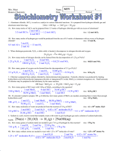 Stoichiometry Worksheet 1 Answer Key