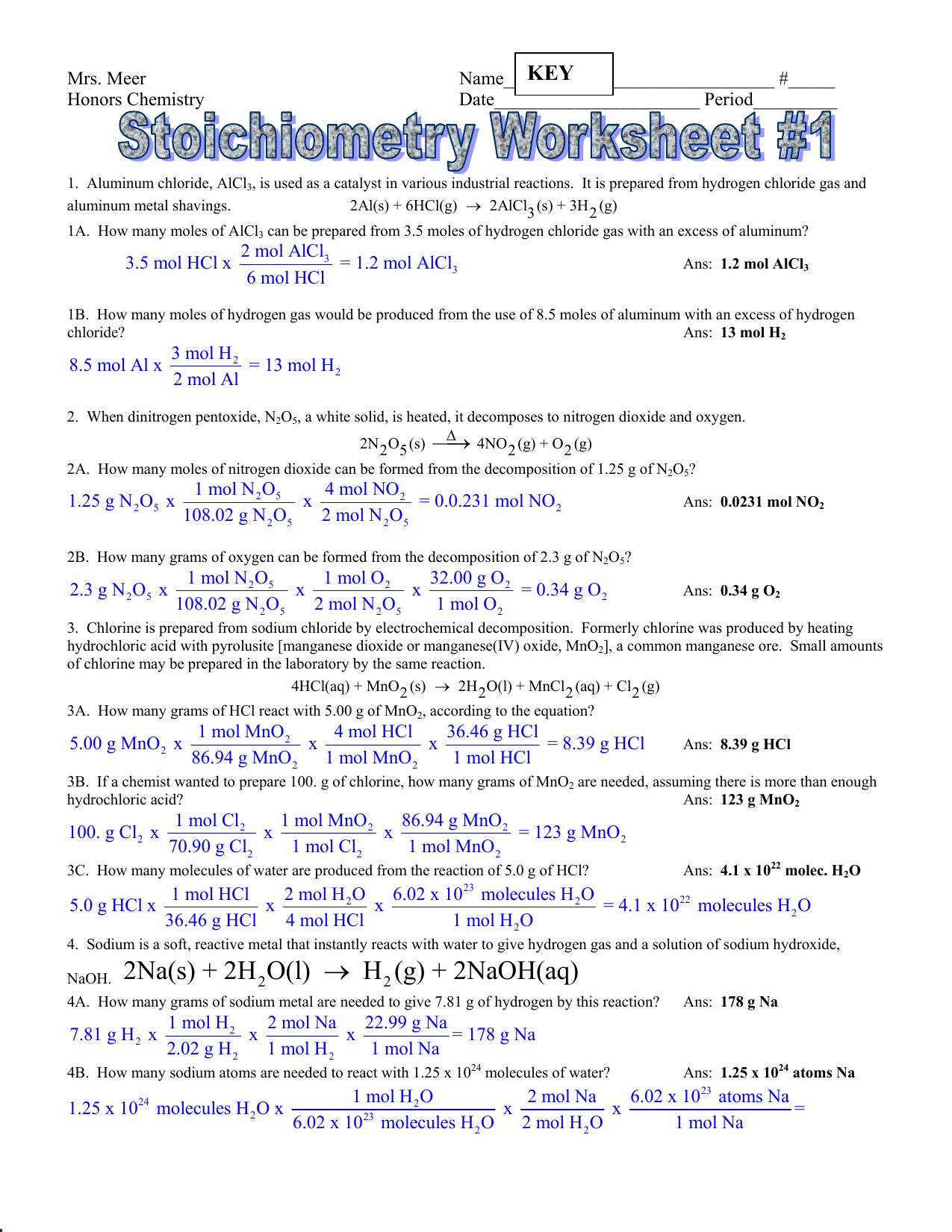 Stoichiometry Worksheet 25 Answer Key With Stoichiometry Worksheet Answer Key