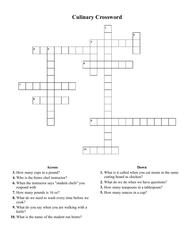 culinary crossword 30