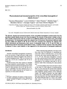 Physicochemical and structural properties of the extracellular haemoglobin of Ophelia bicornis