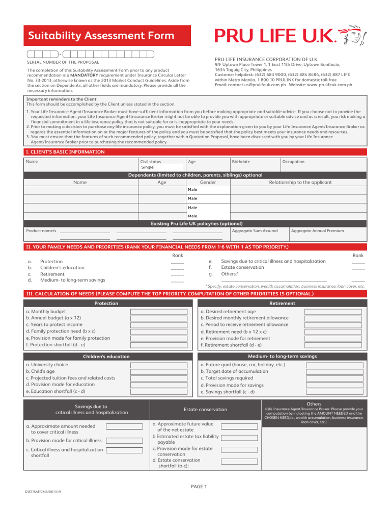 SUITABILITY ASSESSMENT FORM