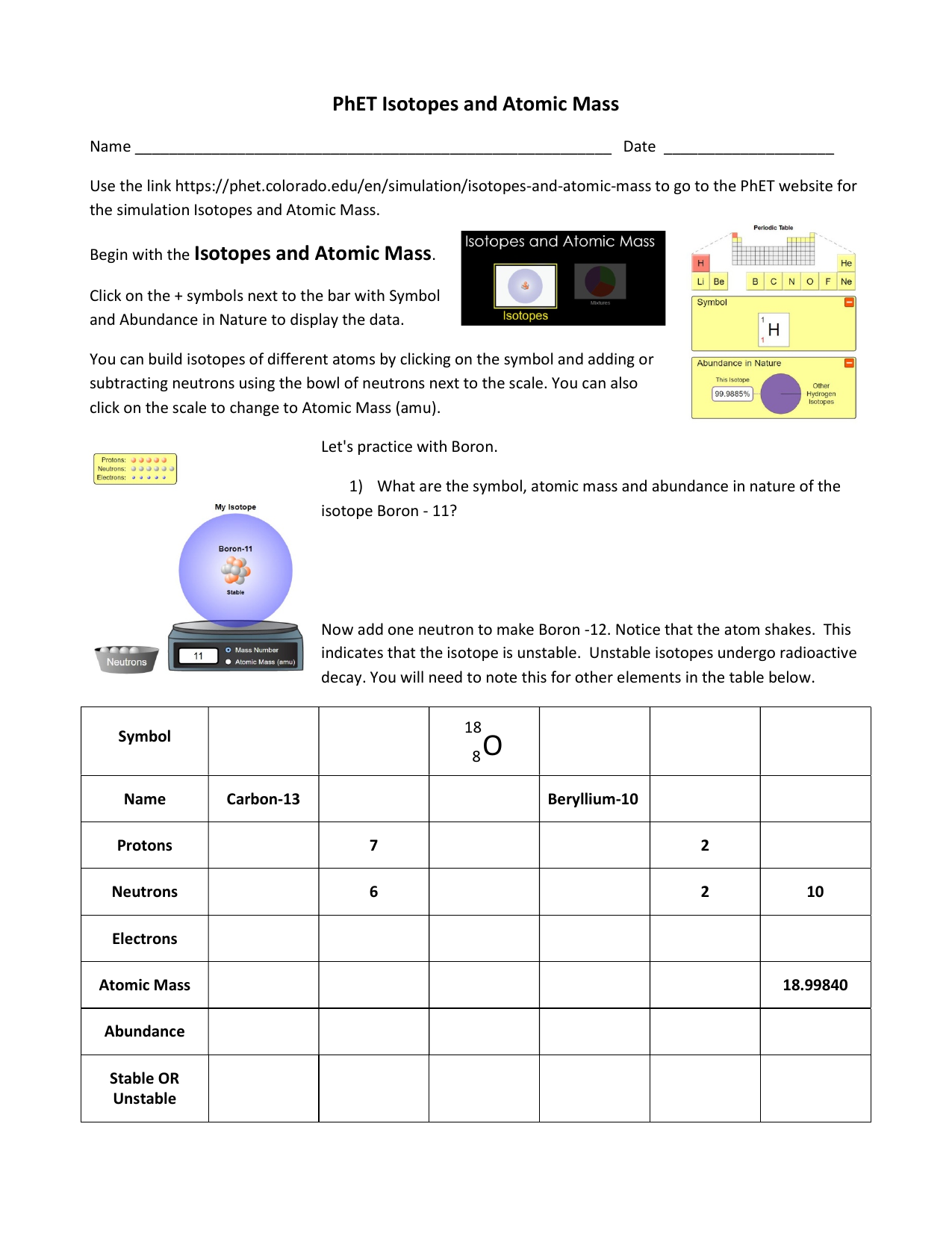 Phet Isotopes And Atomic Mass Worksheet Answer Key