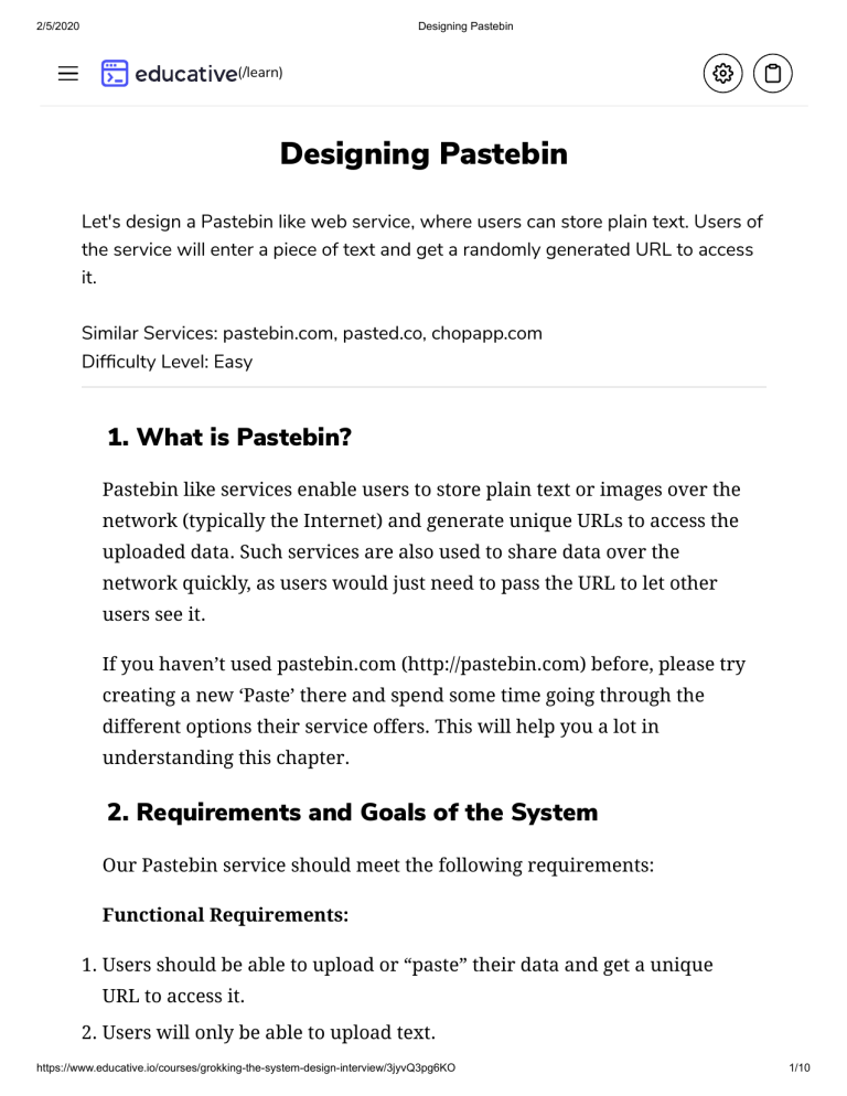 3. Designing Pastebin