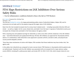 FDA Slaps Restrictions on JAK Inhibitors Over Serious Safety Risks  MedPage Today