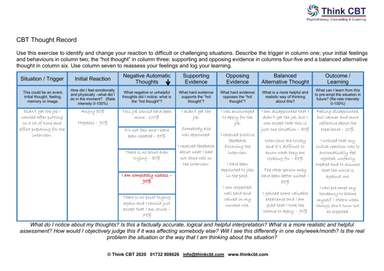 EXAMPLE CBT THOUGHT RECORD V THINK CBT 01072020