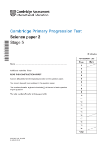Cambridge Primary Progression Test - Science 2018 Stage 5 - Paper 2 Question