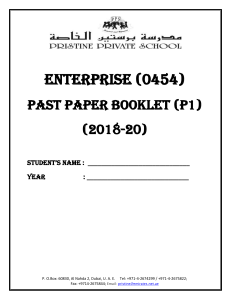 Past Paper Booklet Cover page Economics