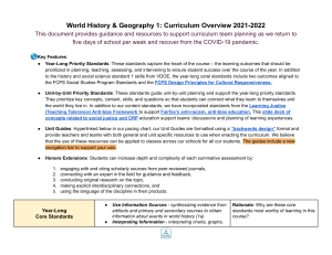 2021 - 2022   World History & Geography 1  Curriculum Overview 2021-2022
