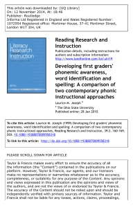 Developing first graders' phonemic awareness, word identification and spelling- A comparison of two contemporary phonic instructional approaches Joseph2000