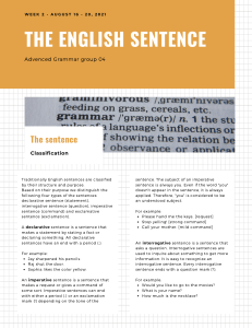The English Sentence - Classification