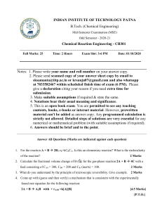 Chemical Reaction Engineering Exam Paper