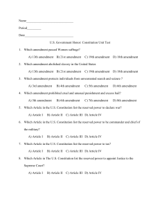 U.S. Government Constitution Test - High School