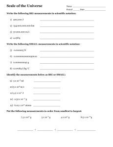 Scale of the Universe  - Scientific Notation Worksheet