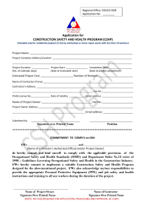 CONSTRUCTION SAFETY AND HEALTH PROGRAM Application