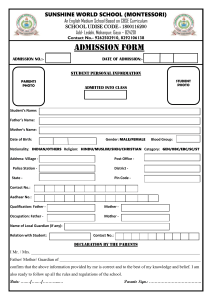 Admission Form Format