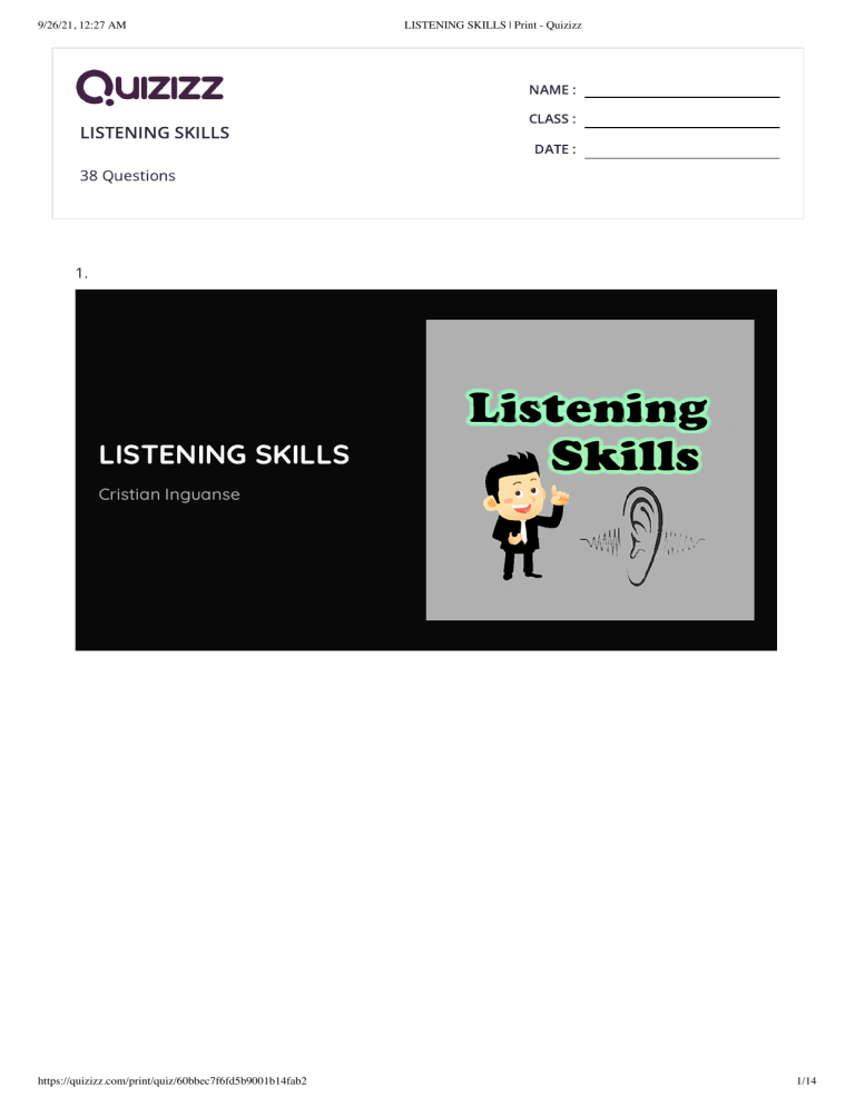 LISTENING SKILLS Print - Quizizz