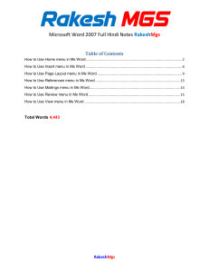 Microsoft Word 2007 Complete Hindi Notes