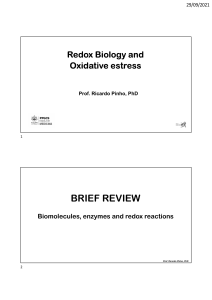 Lecture 1 Overview biomoléculas, enzimas e reações redox
