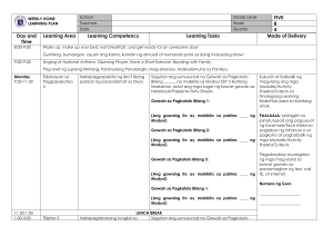 Grade 5 Weekly Home Learning Plan