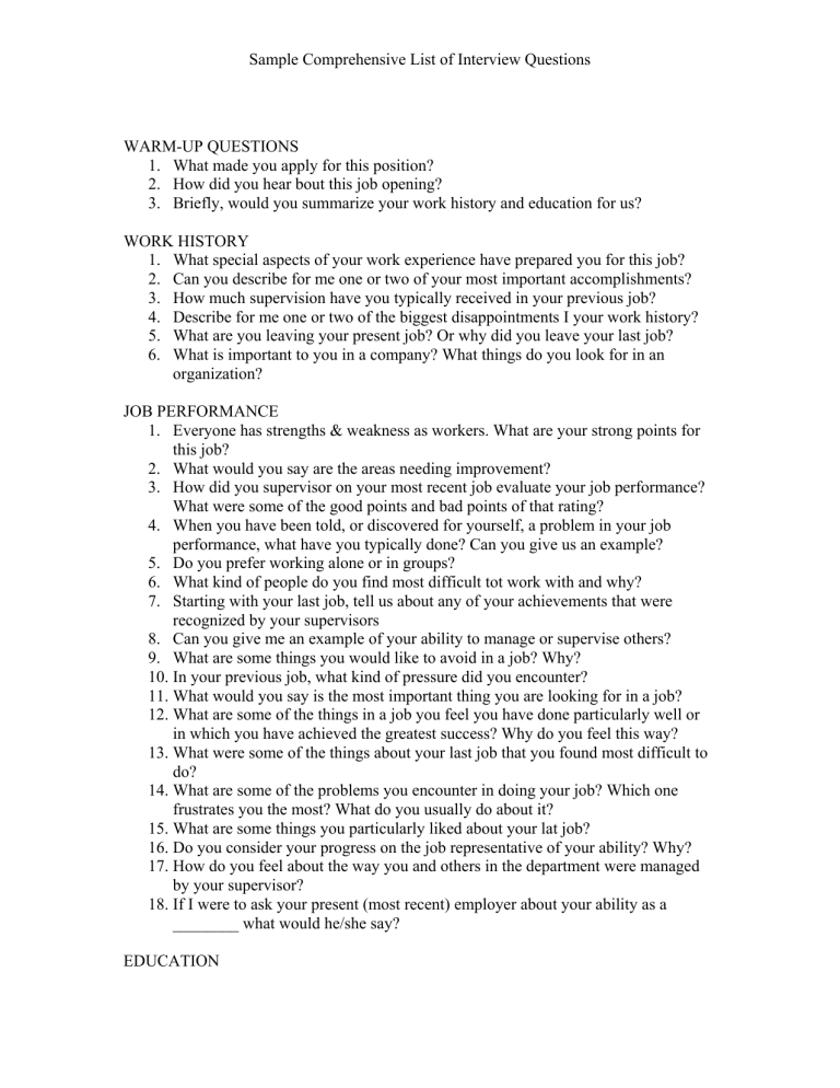 sample research interview questions