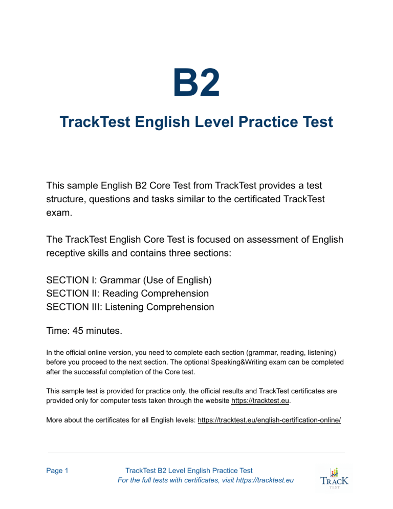 B2 English test with answers 1 