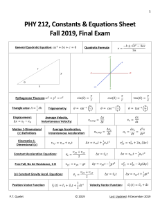 PTQ PHY 212 FA19 Final Exam formula sheet