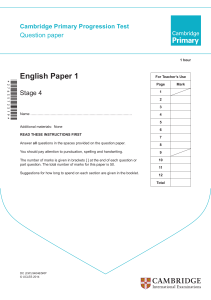 Cambridge Primary Progression Test - Stage 4 English 2014 Paper 1 Question