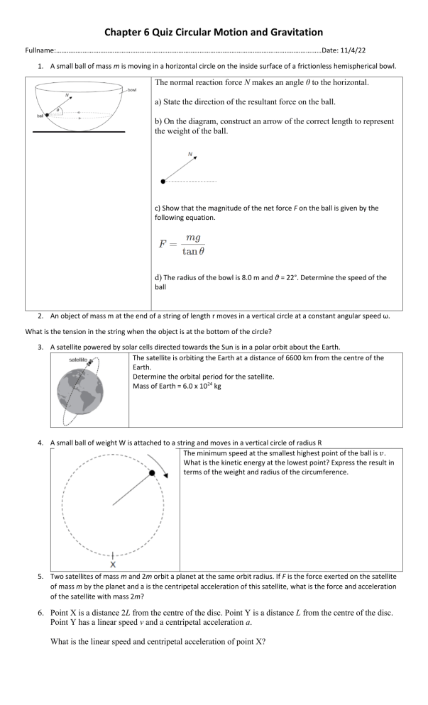 Chapter 6 Quiz Circular Motion And Gravitation