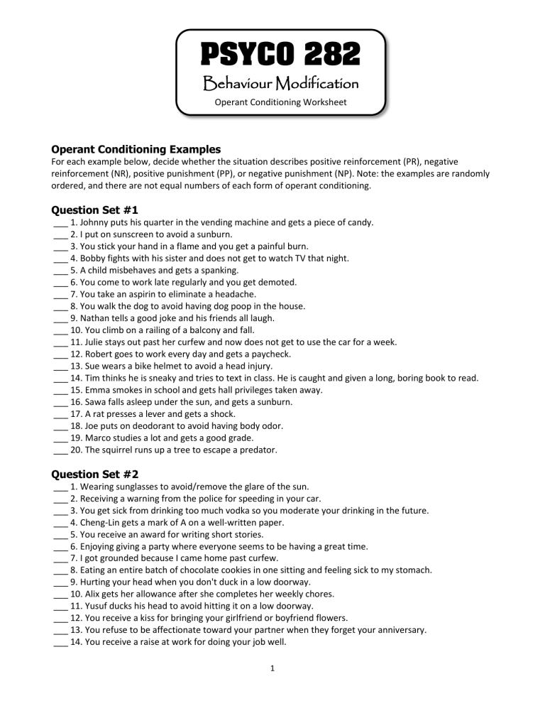 Worksheet operant 1 