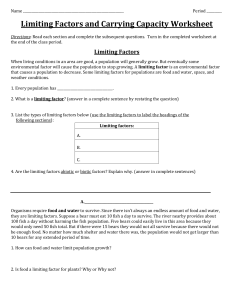 Carrying Capacity and Limiting Factors Wksht