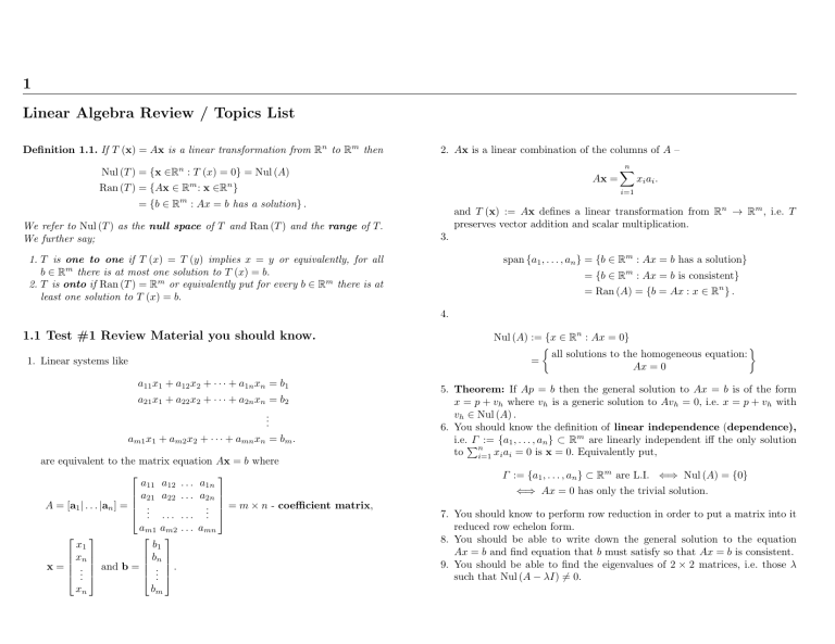 Linear Algebra Review