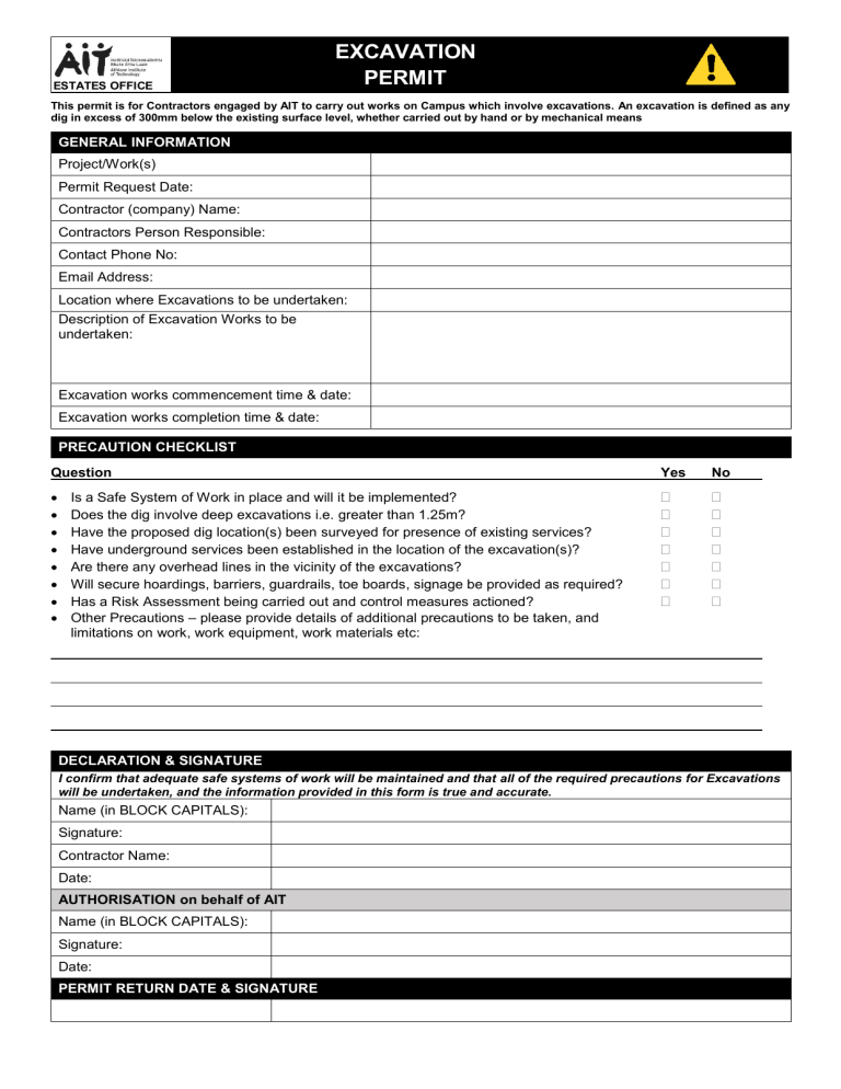 8. Excavation Permit