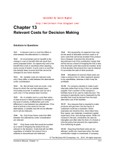 Chapter 13 Relevant Costs for Decision M