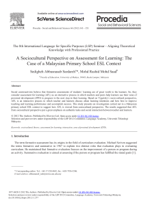 A Sociocultural Perspective on Asssessment for Learning- The Case of a Malaysian Primary School ESL Context