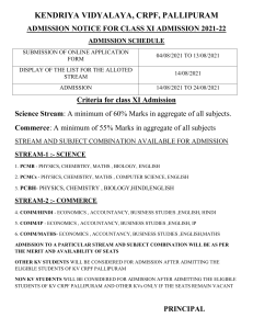 ADMISSION NOTICE FOR CLASS XI ADMN 2021-22