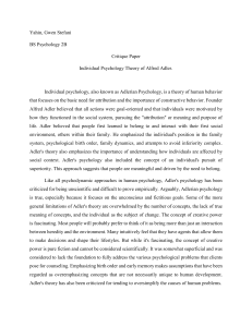 Critique Paper Individual Psychology Theory of Alfred Adler