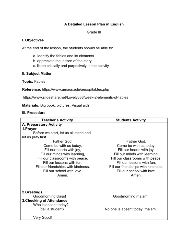 A Detailed Lesson Plan in English