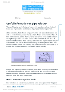Useful information on pipe velocity