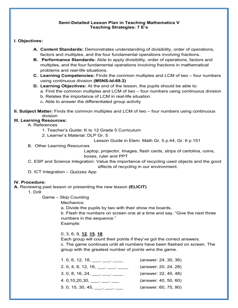 Semi Detailed Lesson Plan In Teaching Mathematics 5