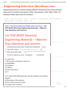 100 TOP MOST Electrical Engineering Materials - Objective Type Questions and Answers Electrical Engineering Multiple Choice Questions