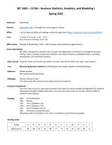 BIT 2405 Syllabus: Business Statistics & Modeling