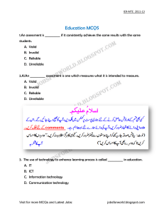 MCQs for AEO Assistant Education Officer