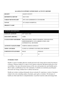 KALOELENI SUPPORT SUPERVISION ACTIVITY REPORT