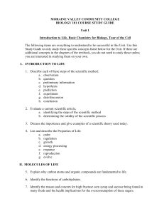 BIO 101 Unit 1 Study Guide