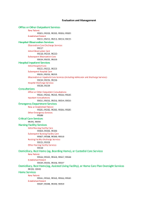 Evaluation and Management codes by section and subsection