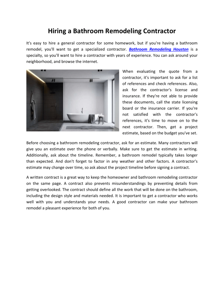 Hiring a Bathroom Remodeling Contractor