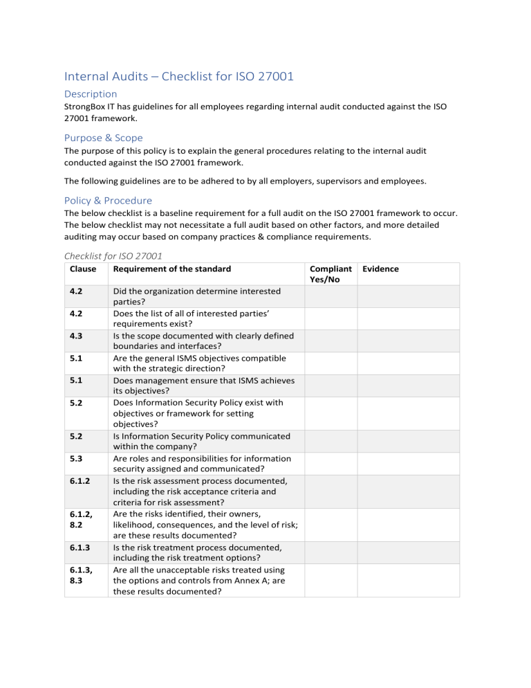 Internal Audit Checklist