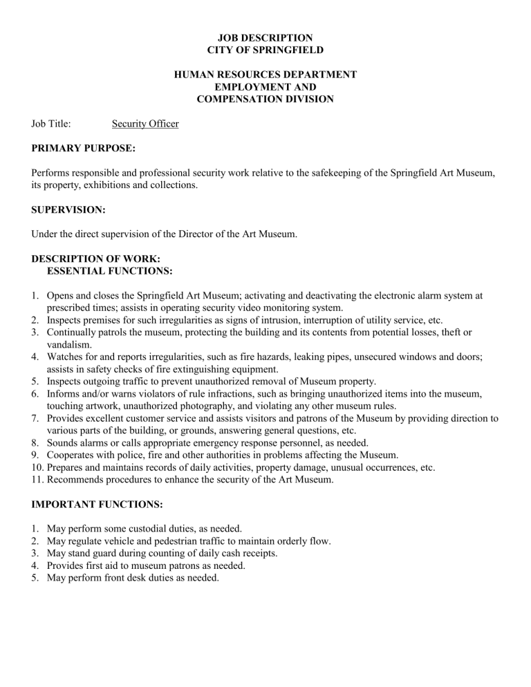 Security Officer Position Description